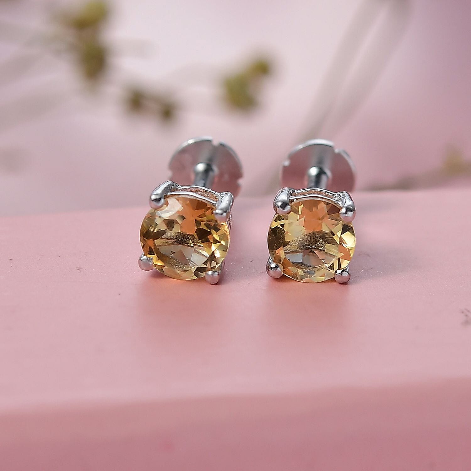 Citrine Earring with Screw Back in Rhodium Overlay Sterling Silver